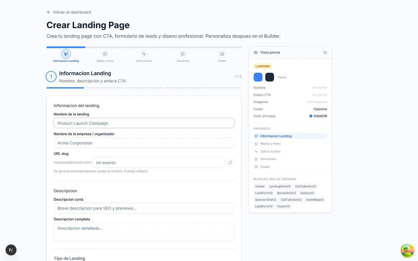 Campaign landing page with a form